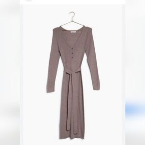 All Row Ribbed Knit Sweater Dress L | Mauve Midi Wool Cozy Soft Tie Waist NWOT